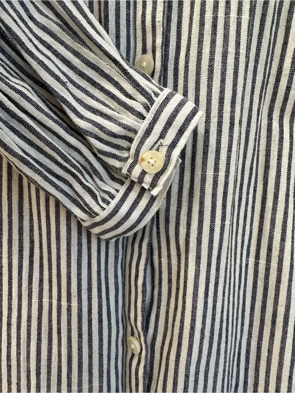 Madewell Puff Sleeve Button Down Shirt White Navy Stripe XS Top